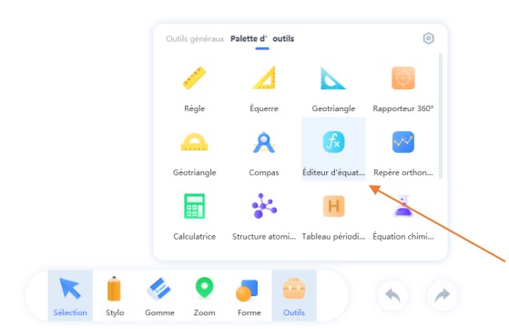 Accès à l'outil Editeur d'équation