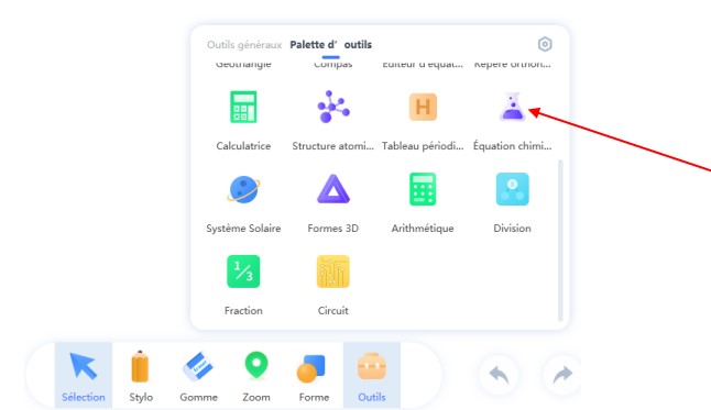 Accès à l'outil Équation chimique