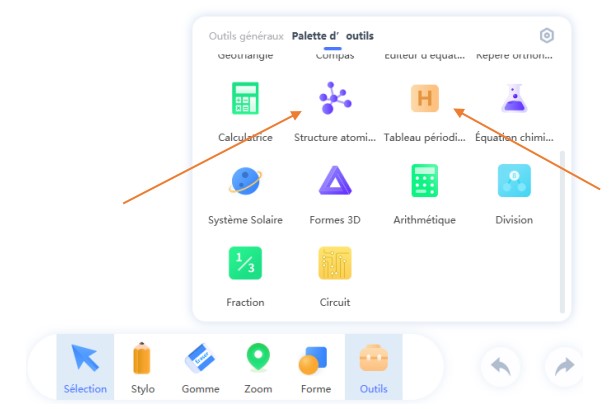 Accès à l'outil Structure atomique ou Tableau périodique