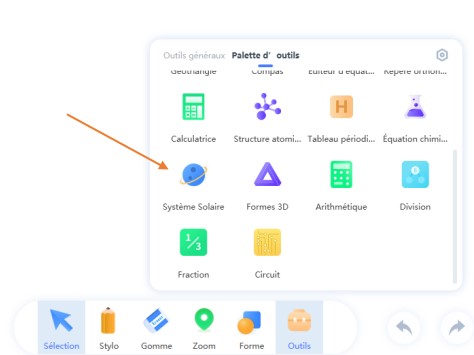 Accès à l’outil Système solaire