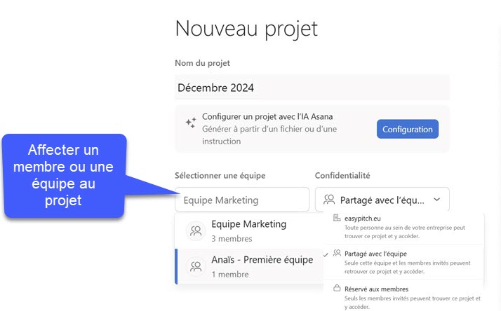 Affectation d’une équipe pour le projet